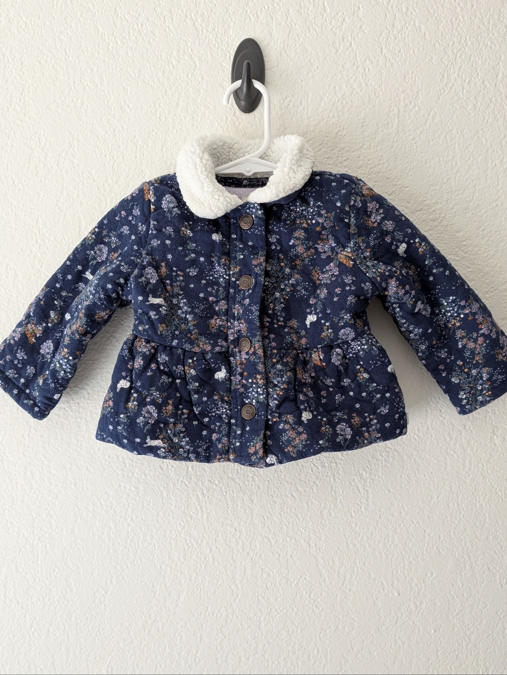 Oshkosh B'gosh Flannel Floral Woodland Print Jacket Sherpa Collar Baby Girl 12M